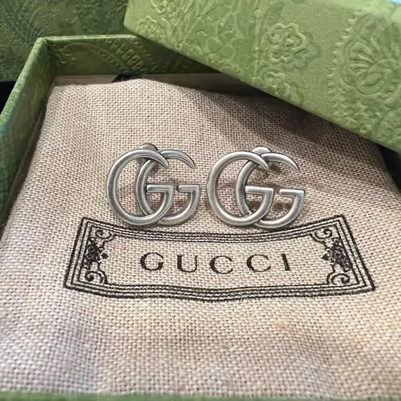 Gucci GG Silver Tone Earrings w/Box and Dust bag (GGXX025) - Picture 3 of 7
